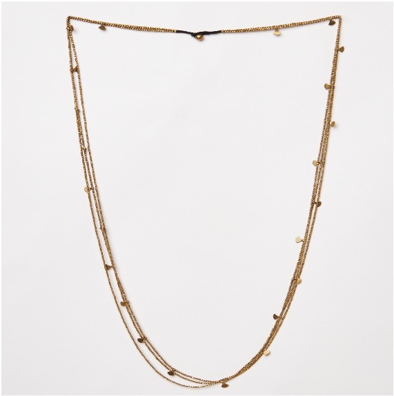 3-Line Brass Beads Long Necklace with Axe Pendants