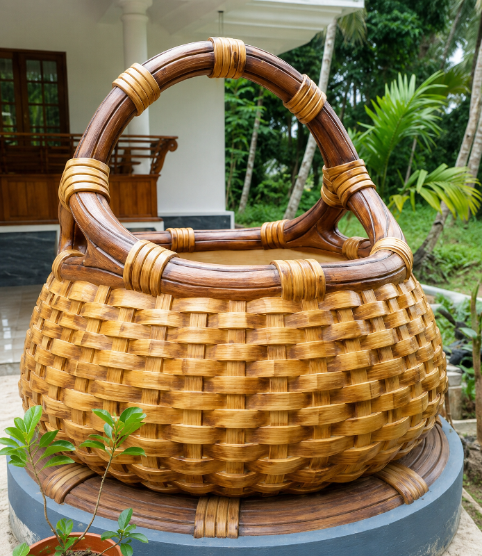 Moulded cement decorative works (basket sculptures, tree-stump table)