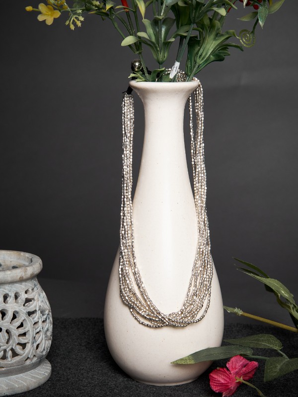 10-Line Brass Beads Necklace (Silver Polish)
